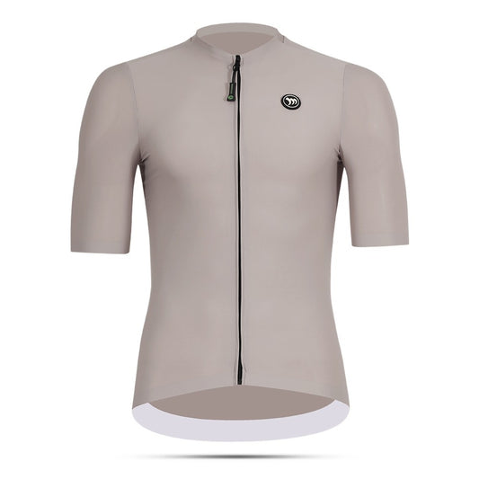 GREY cycling jersey with a black zipper on a white background